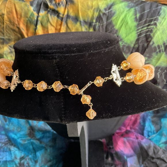 16" Double Strand Tulip 2 part Bead Choker Necklace and Clip Earrings Peach - Picture 6 of 7